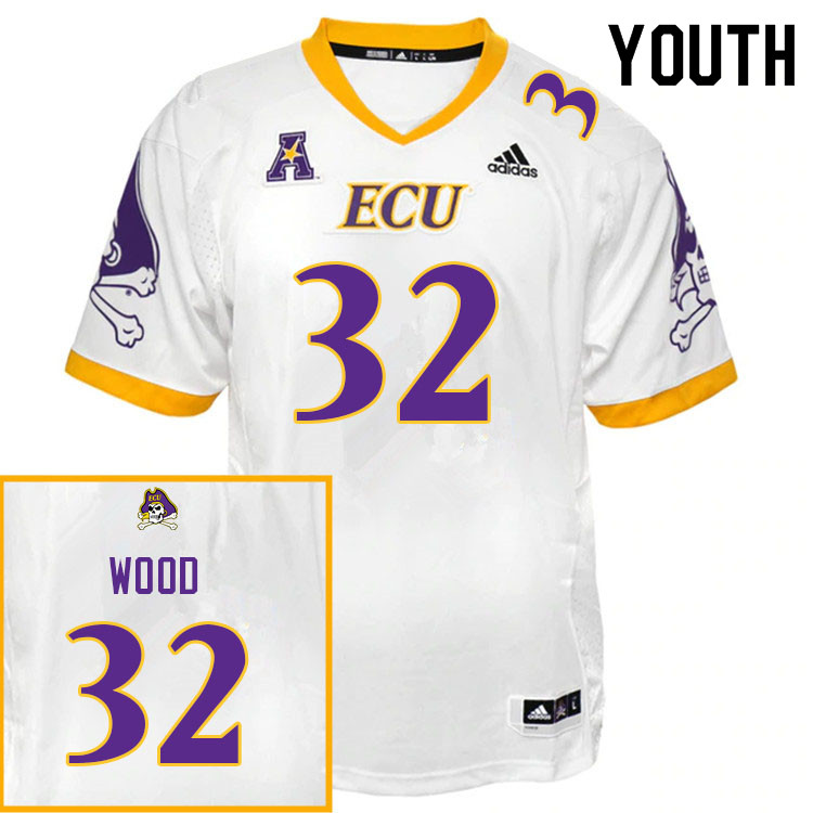 Youth #32 Julius Wood ECU Pirates College Football Jerseys Sale-White